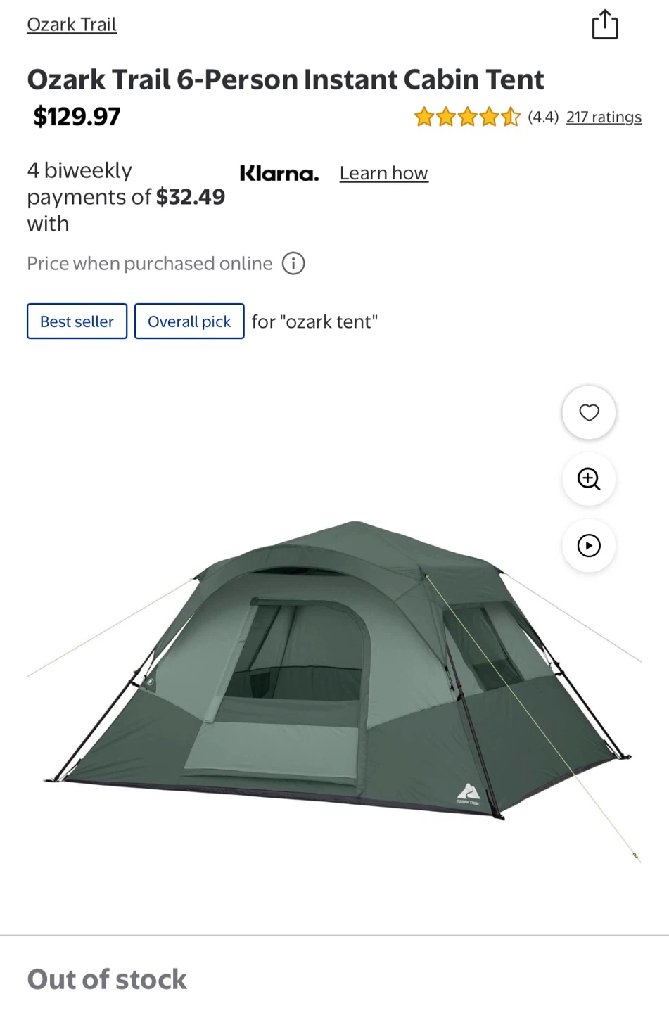 Ozark Trail 6-Person Instant Cabin Tent