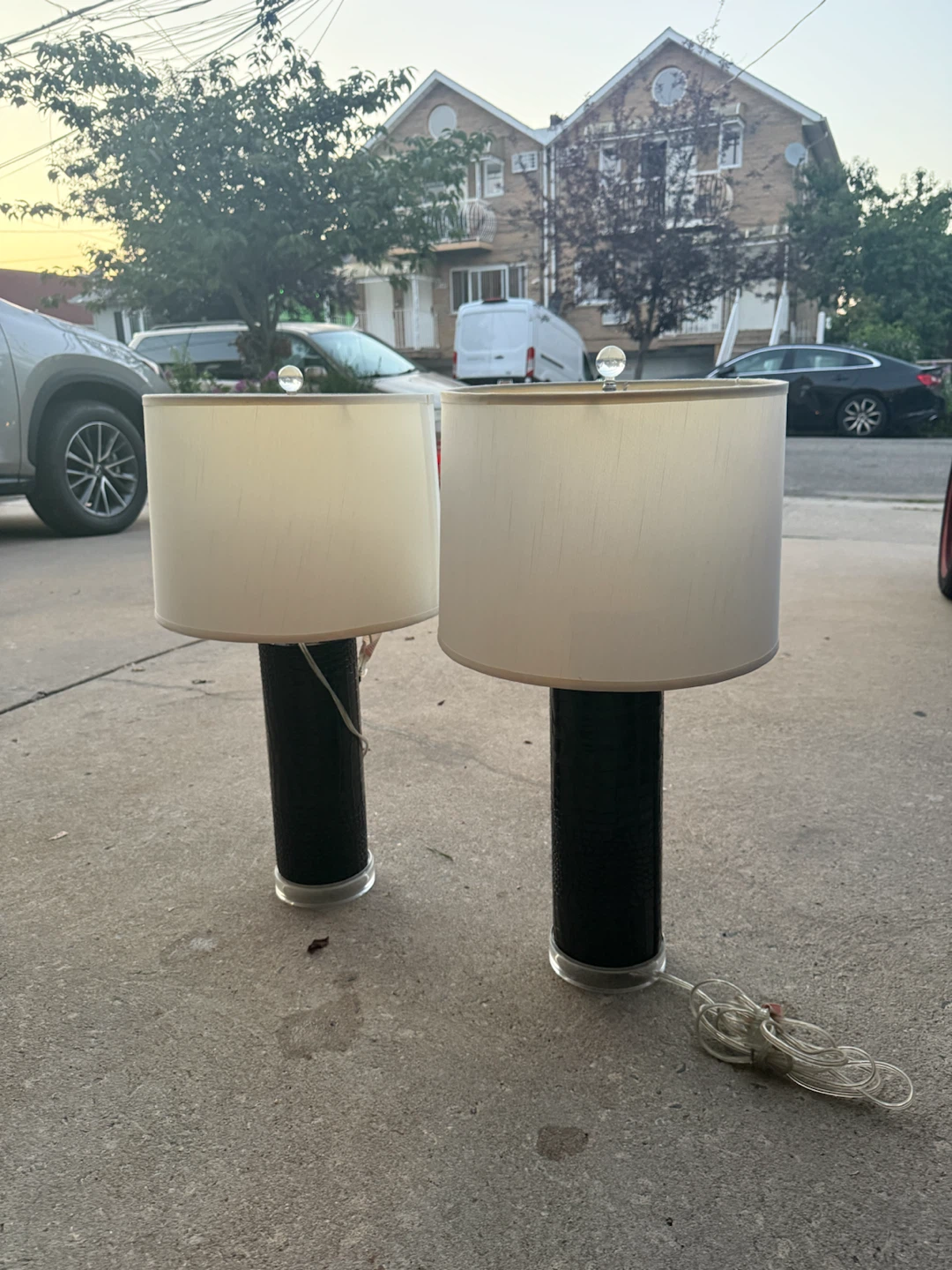 Pair of Black Cylinder Table Lamps with White Shades - photo 2