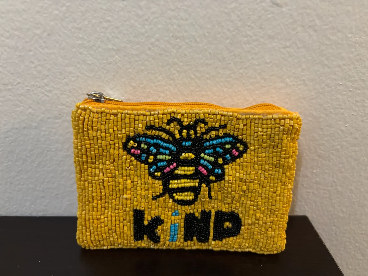 NEW-Yellow Beaded Coin Pouch