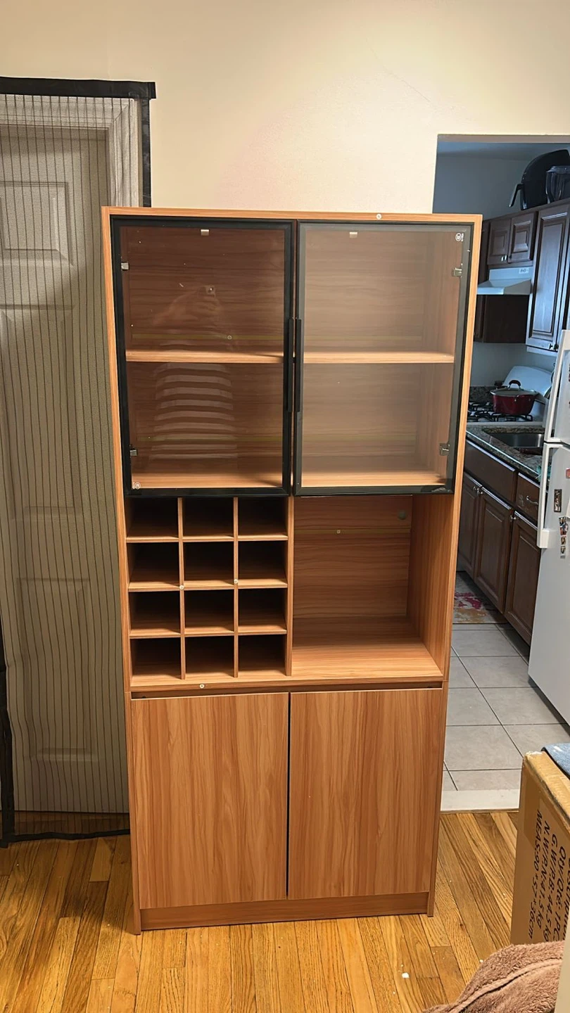 Wooden Cabinet with Glass Doors and Wine Rack