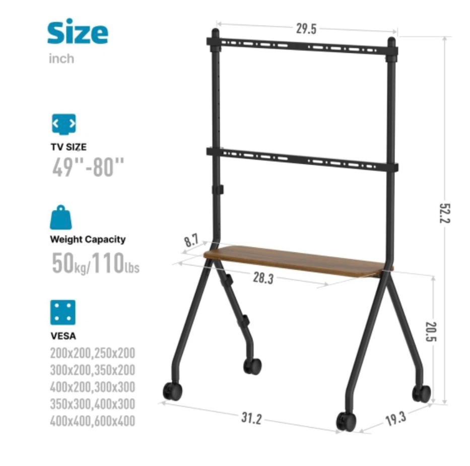 Rolling TV Stand with Shelf for 49"-80" TVs - photo 2