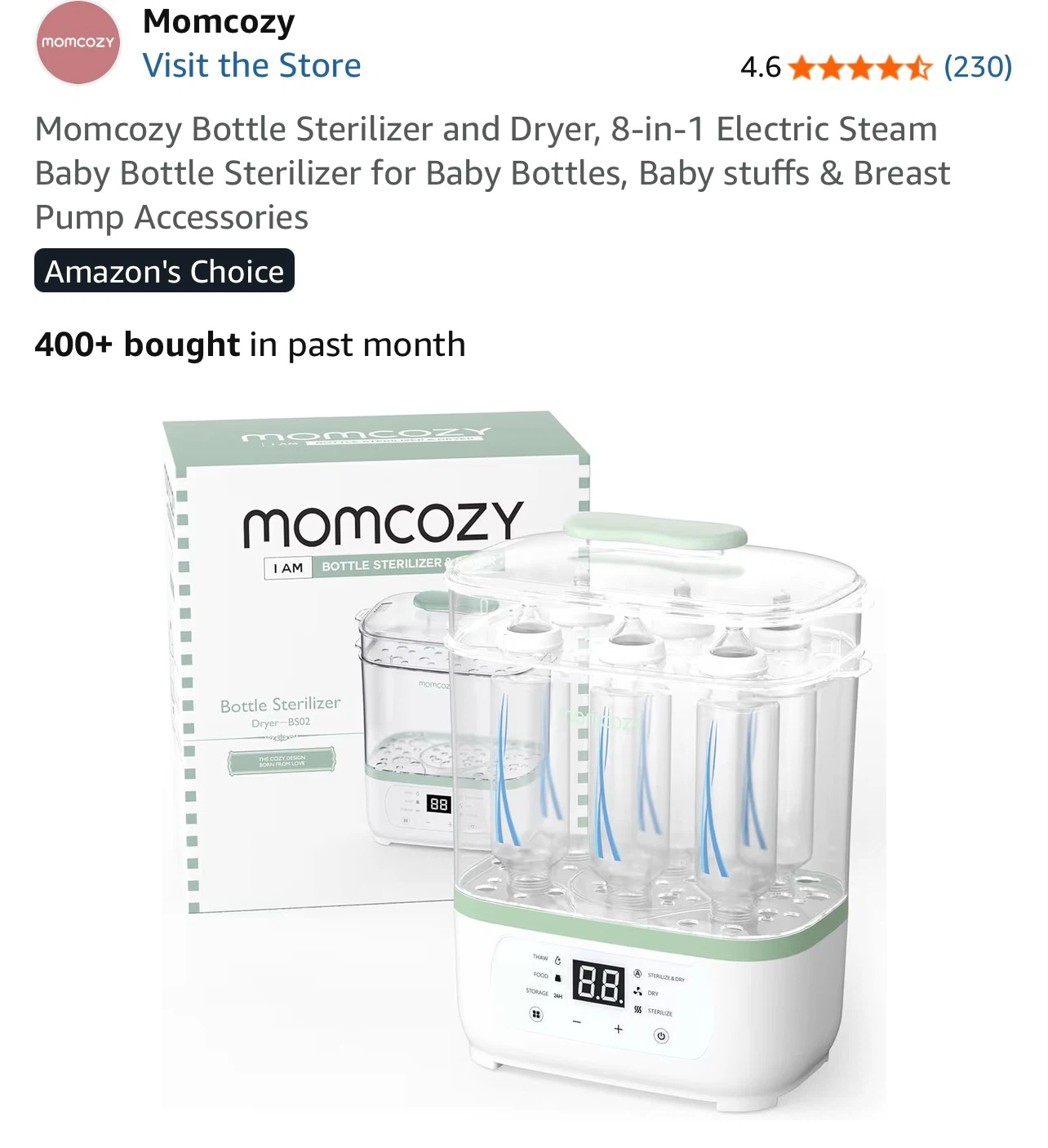 Momcozy 8-in-1 Electric Bottle Sterilizer and Dryer