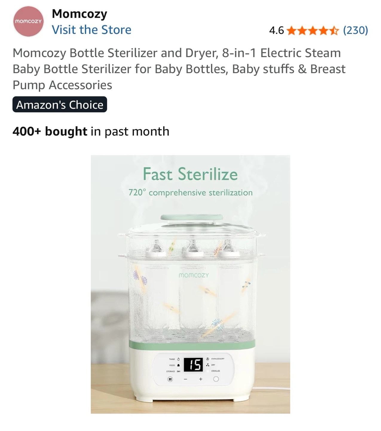 Momcozy 8-in-1 Electric Bottle Sterilizer and Dryer - photo 3