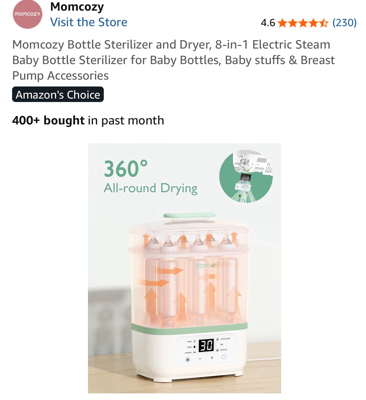 Momcozy 8-in-1 Electric Bottle Sterilizer and Dryer - photo 4