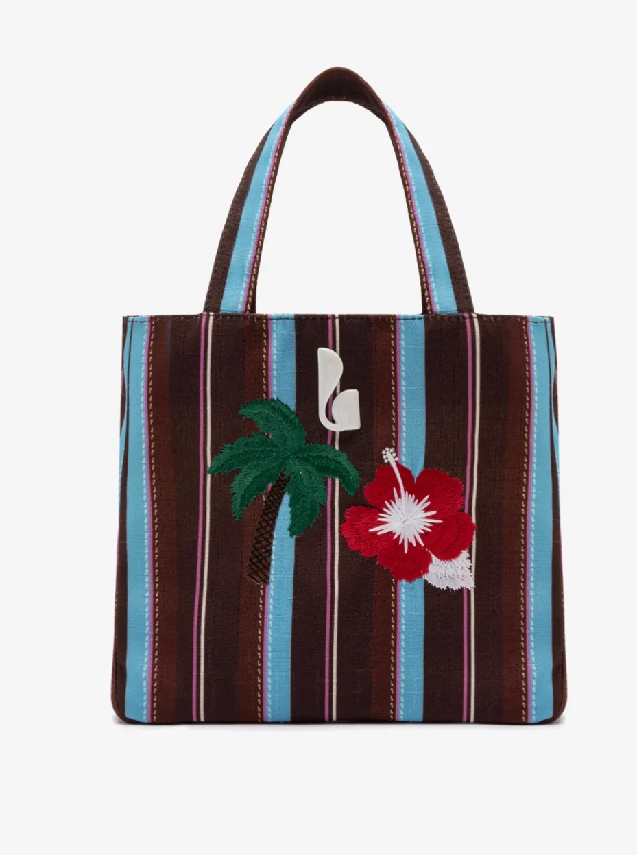 Larroude Brown Stripe Tote Bag with Palm