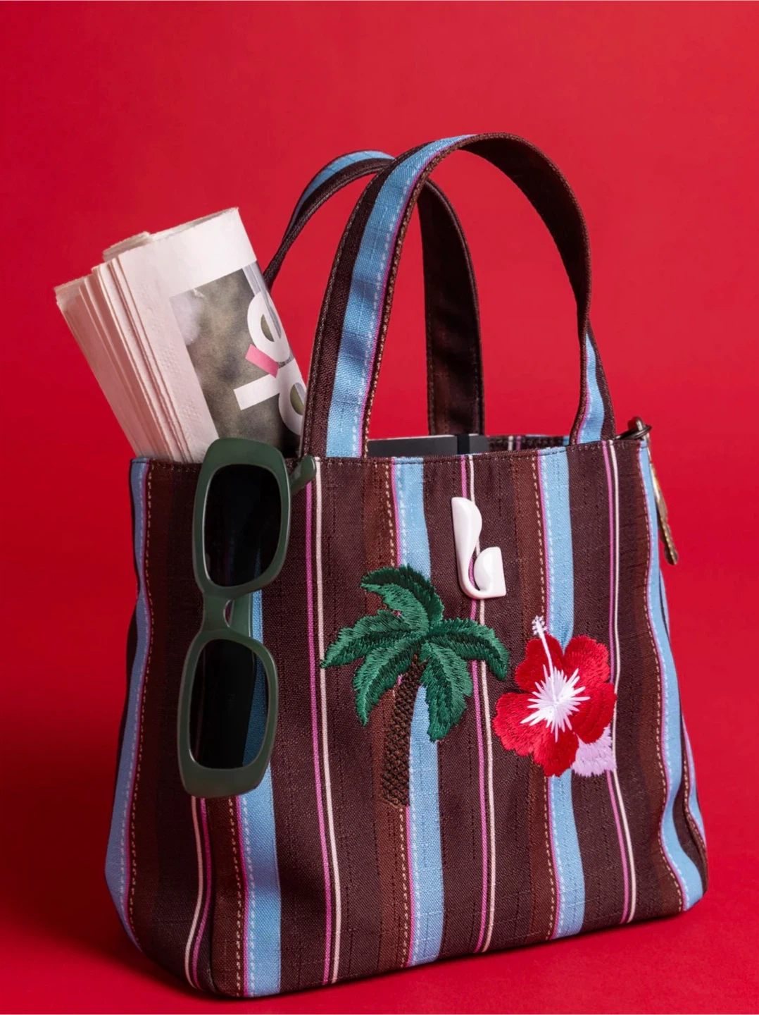 Larroude Brown Stripe Tote Bag with Palm - photo 2