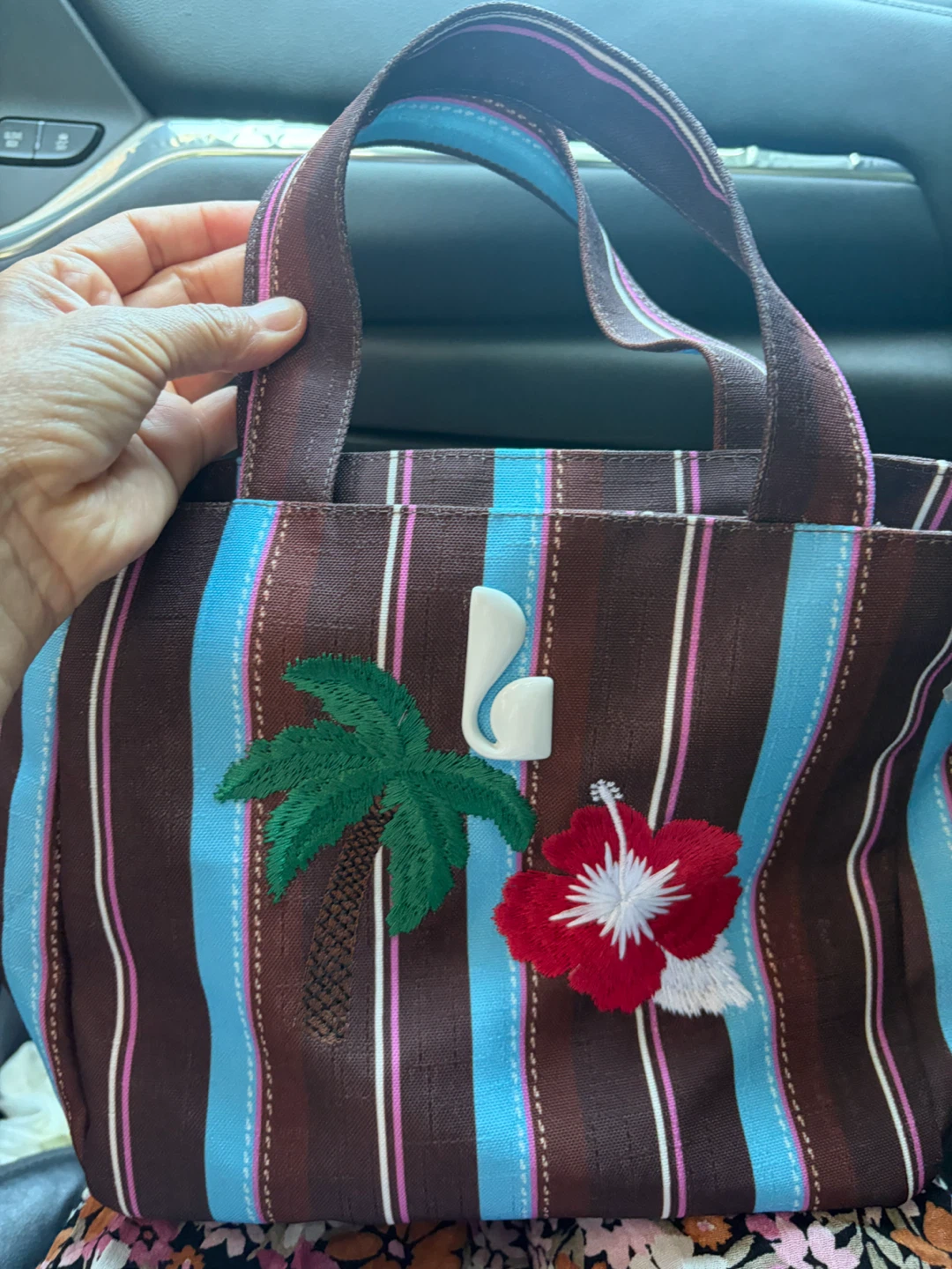 Larroude Brown Stripe Tote Bag with Palm - photo 3