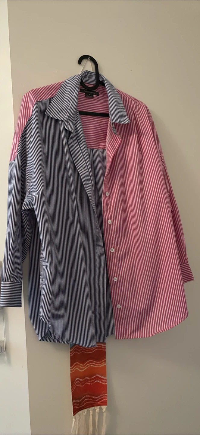 Two-Tone Striped oversized Button-Up Shirt