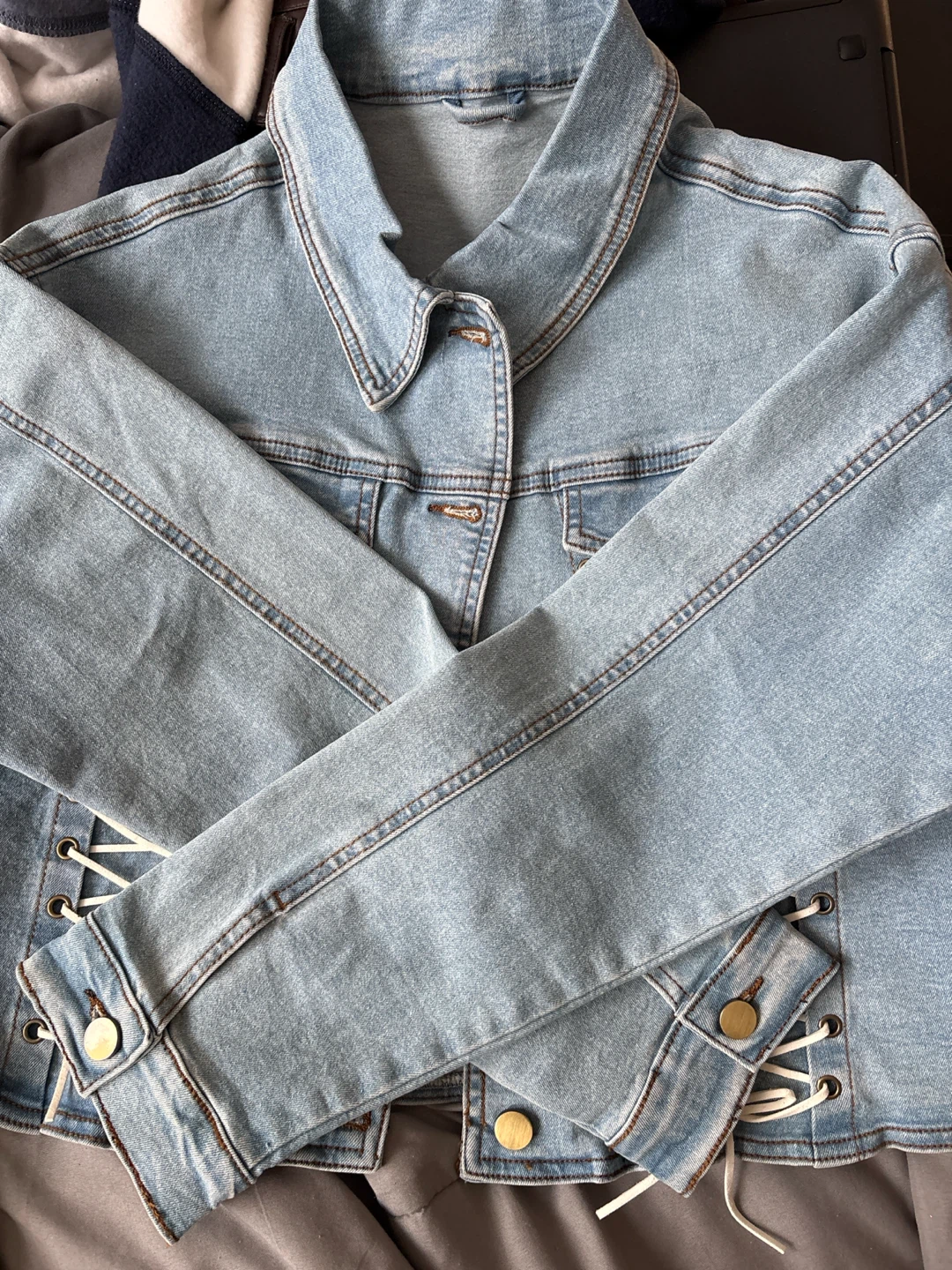 Women's Denim Jacket with Lace-Up Sides - photo 2