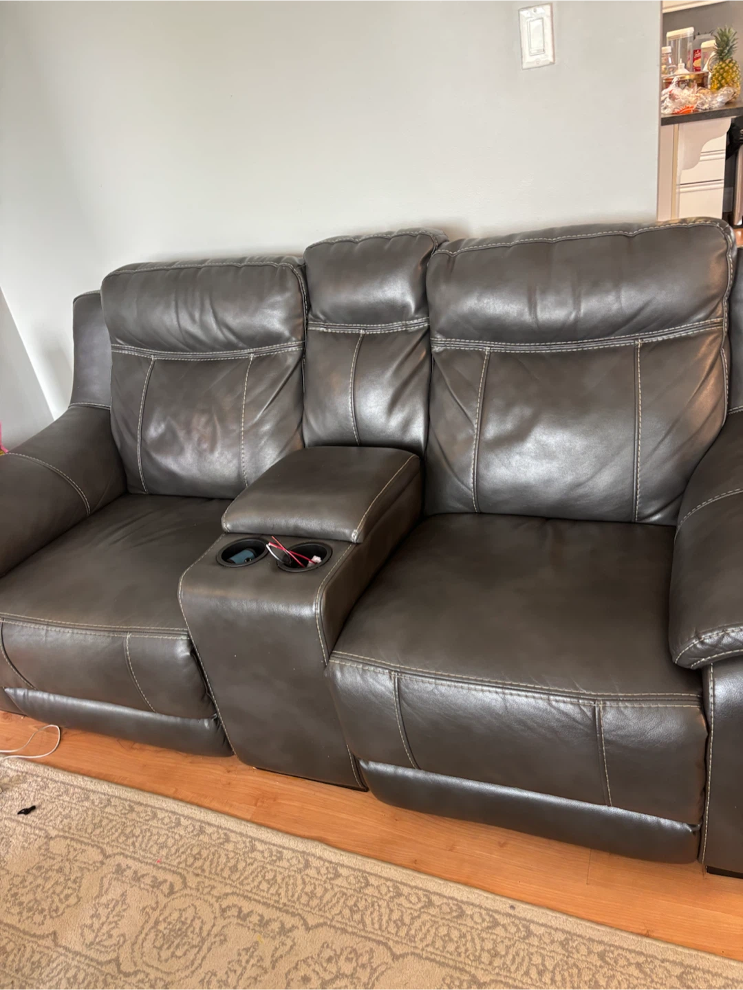 Grey Leather Loveseat Recliner with Cup Holders - photo 3