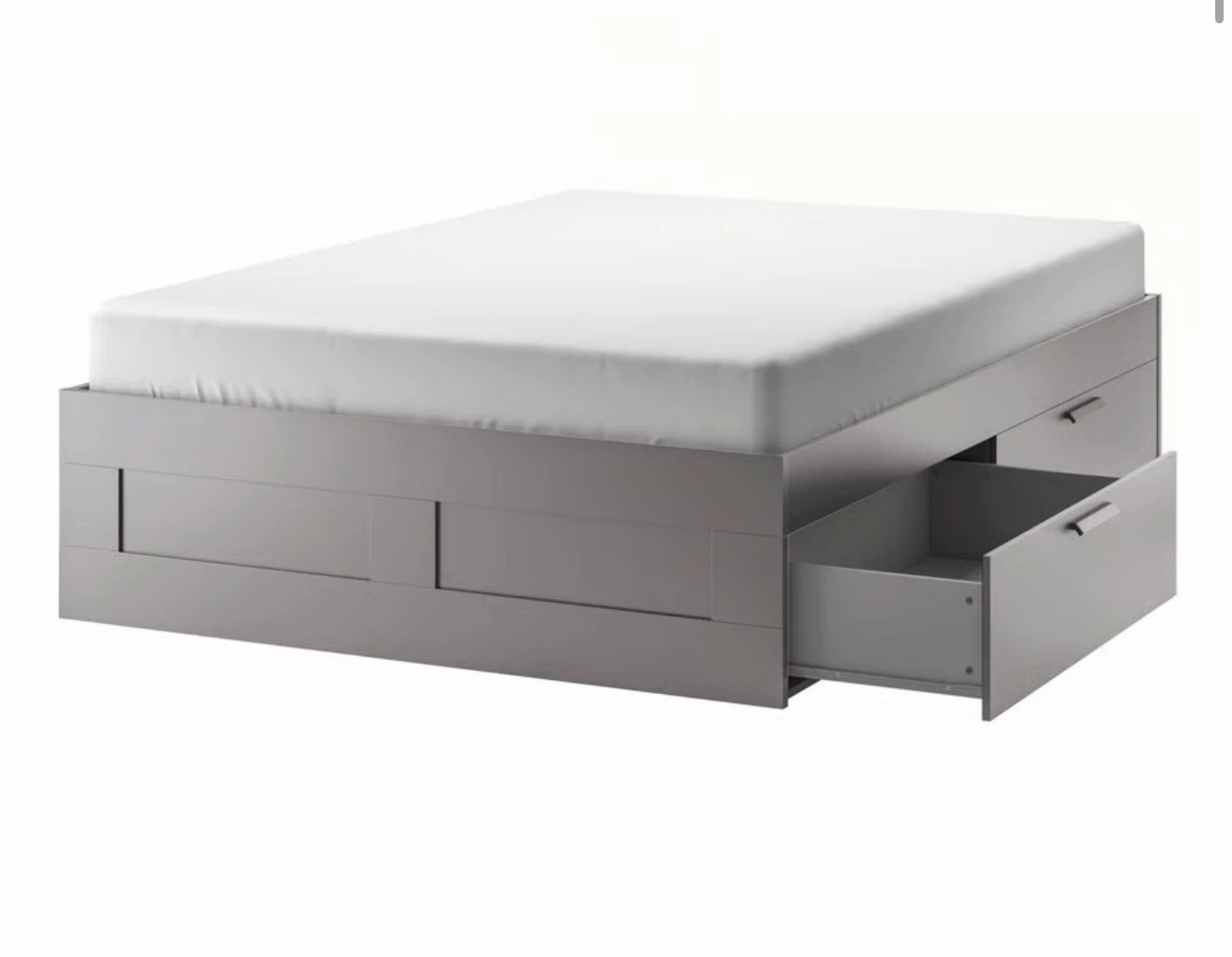 BRIMNES Bed frame with storage, gray, Queen