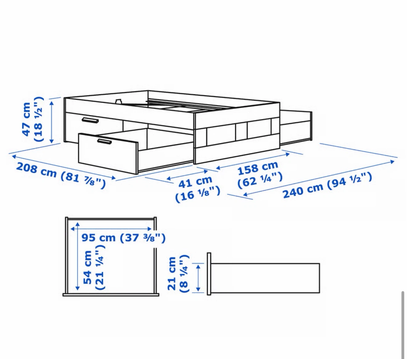BRIMNES Bed frame with storage, gray, Queen - photo 2