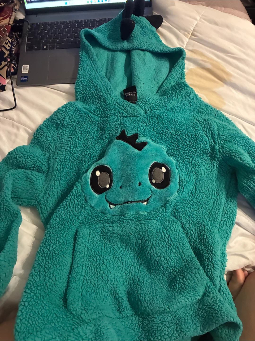 Teal Dinosaur Fleece Hoodie
