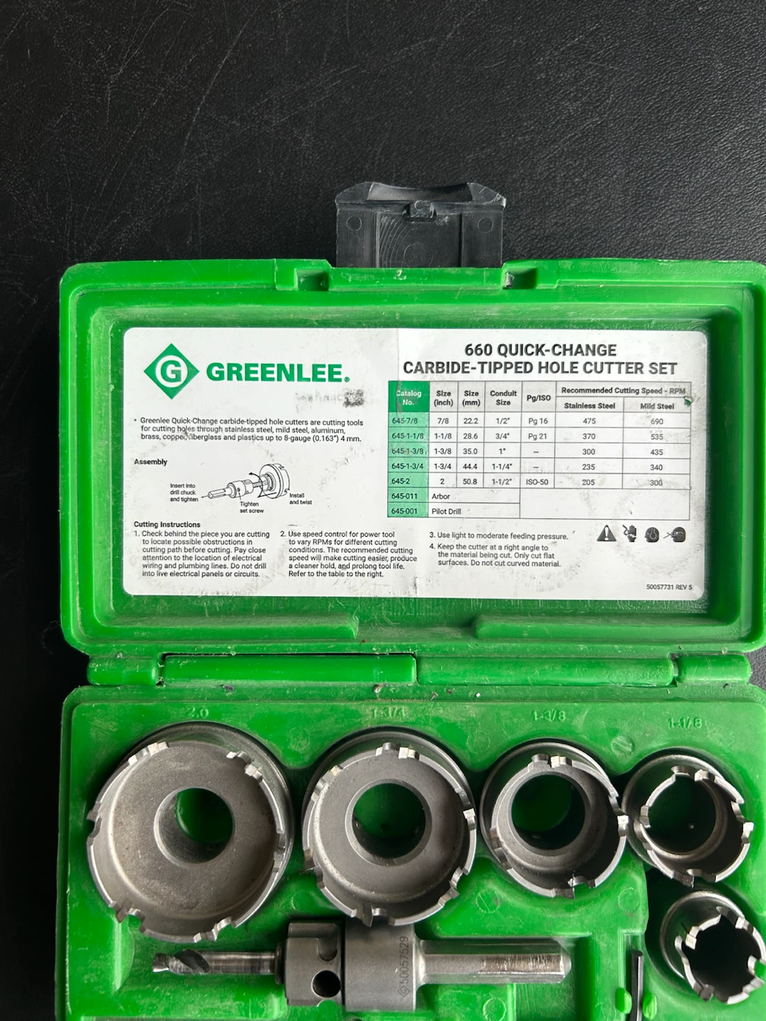 Greenlee 660 Quick-Change Carbide-Tipped Hole Cutter Set - photo 2