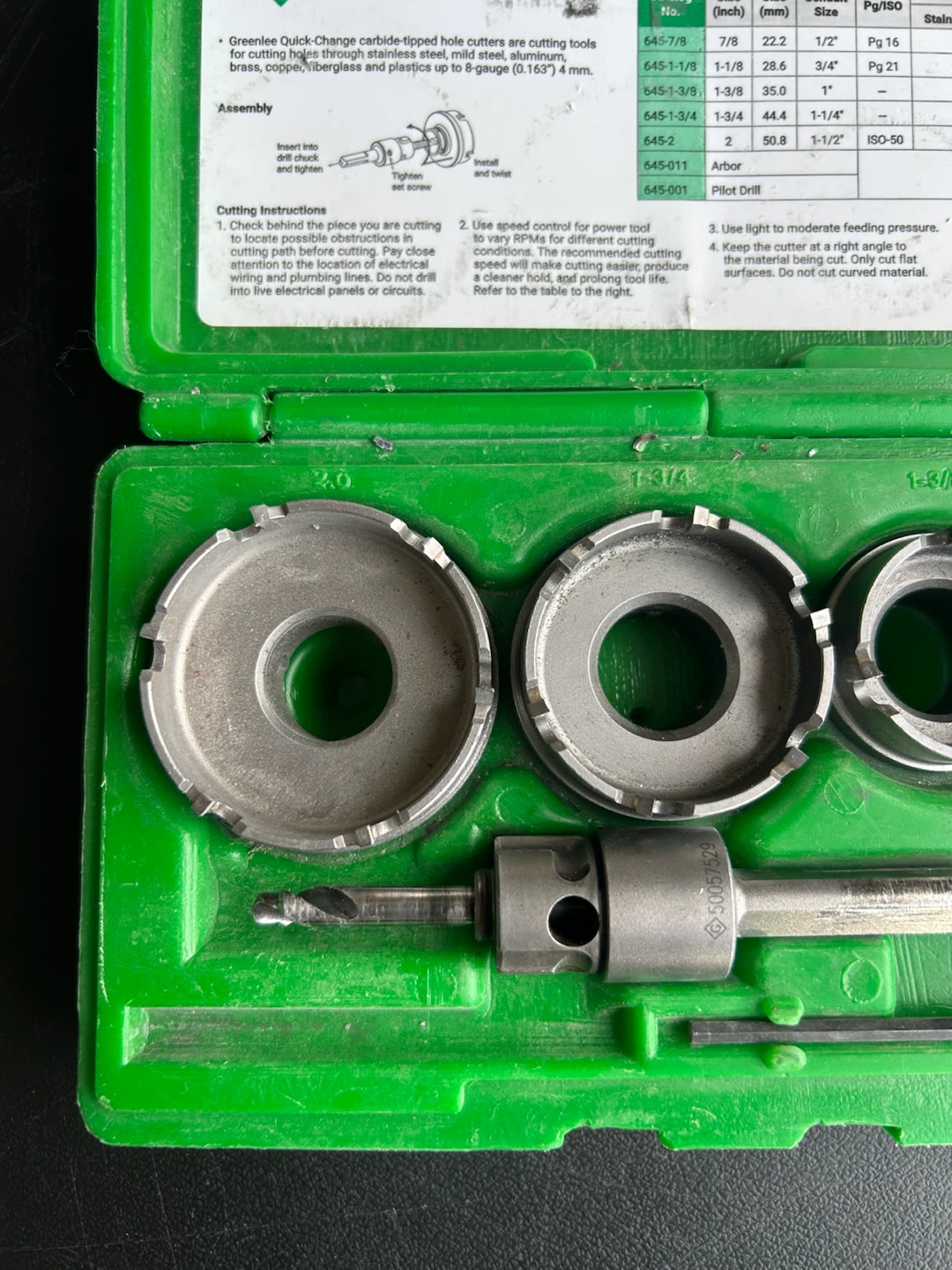 Greenlee 660 Quick-Change Carbide-Tipped Hole Cutter Set - photo 4