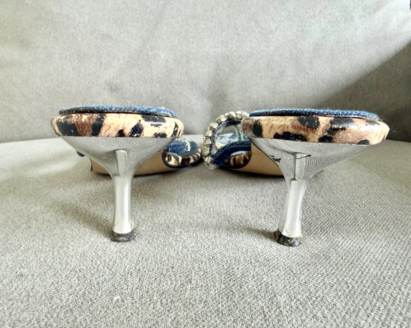 Beverly Feldman Designer Rhinestone Denim Sandals Size 9 - photo 2