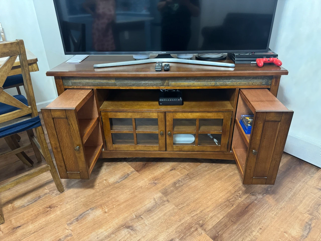 Wooden TV Stand with Glass Doors