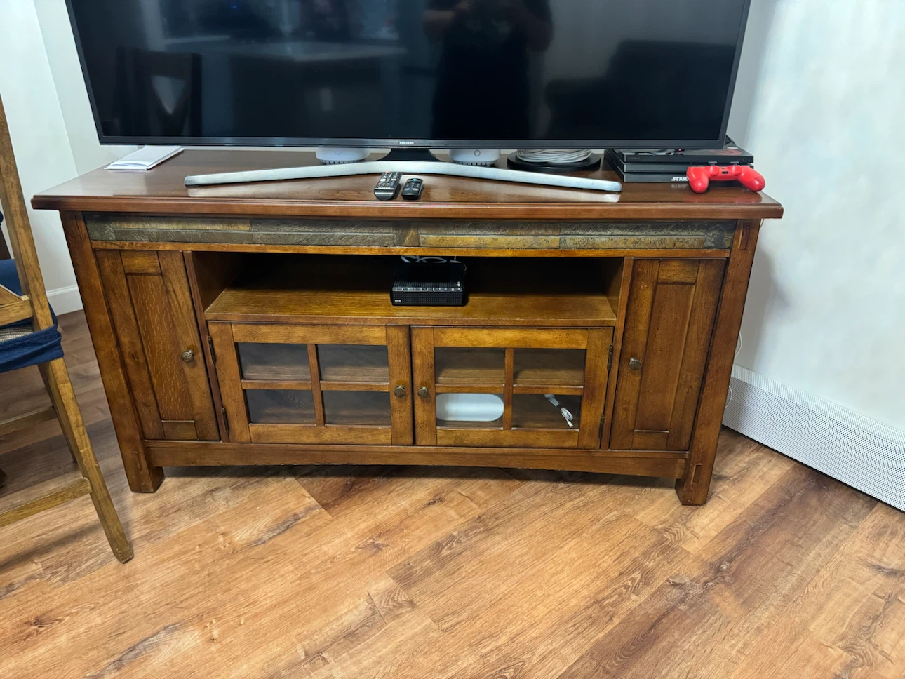 Wooden TV Stand with Glass Doors - photo 2