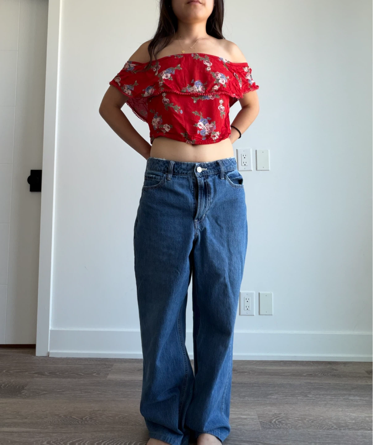 BUY 1, TAKE 1: Miss Selfridge Blue & Red off shoulder top