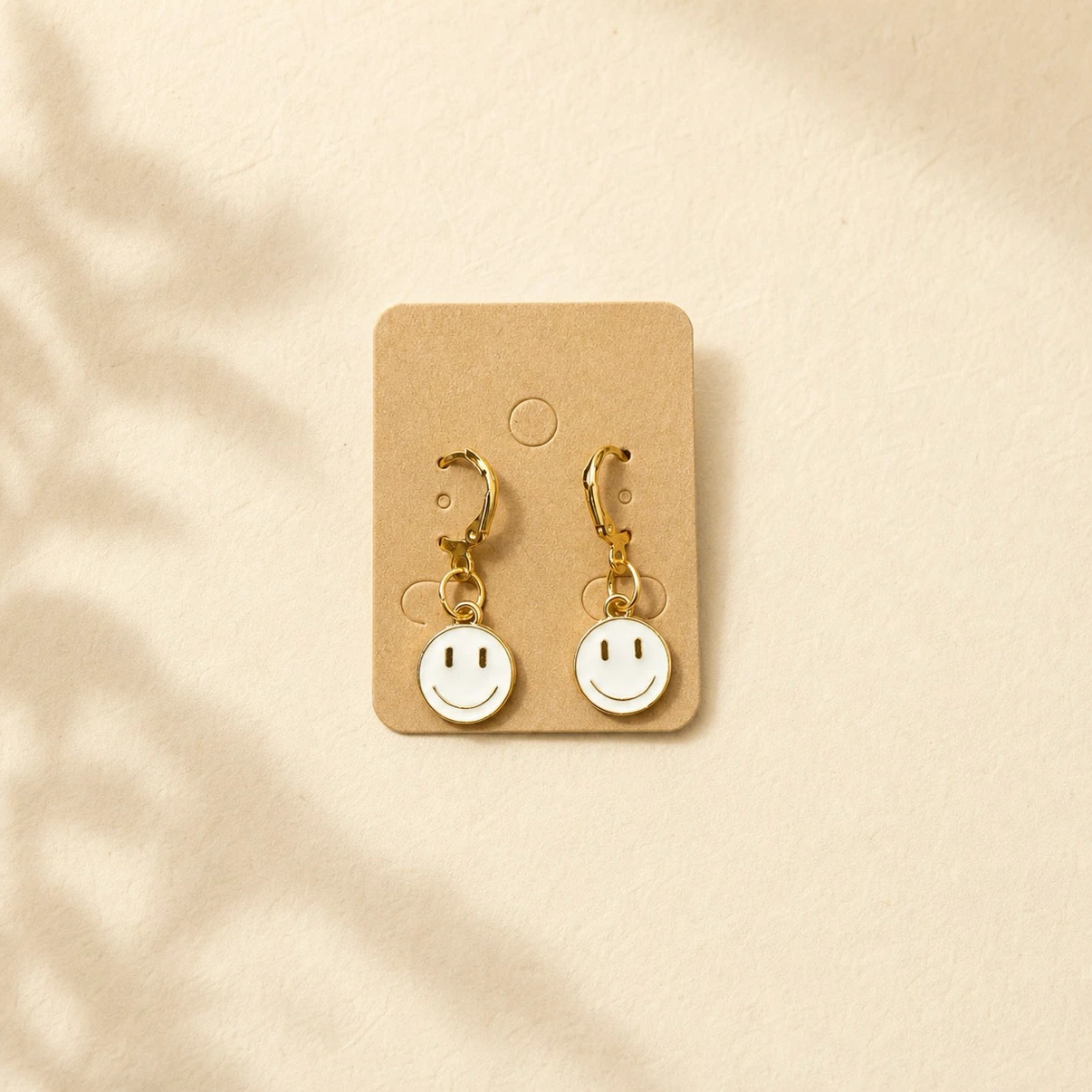 Gold Tone Smiley Face Dangle Earrings