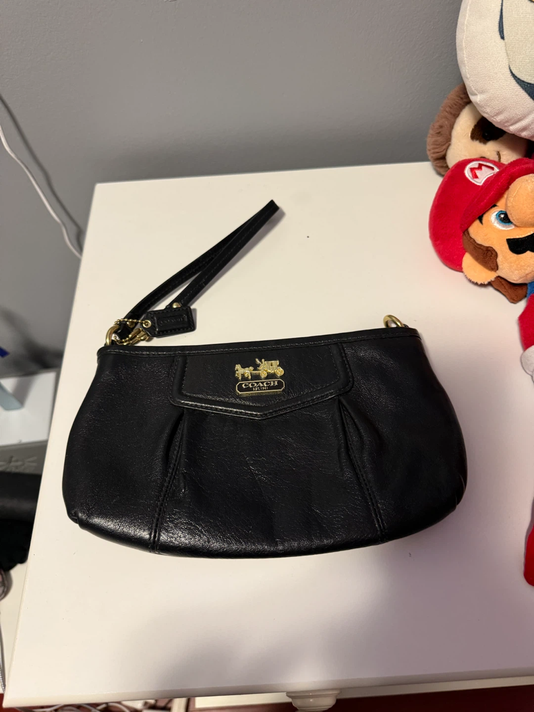 Coach Black Leather Wristlet Clutch