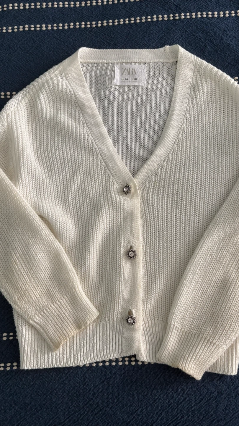 Zara White Knit Cardigan with Rhinestone Buttons - photo 2