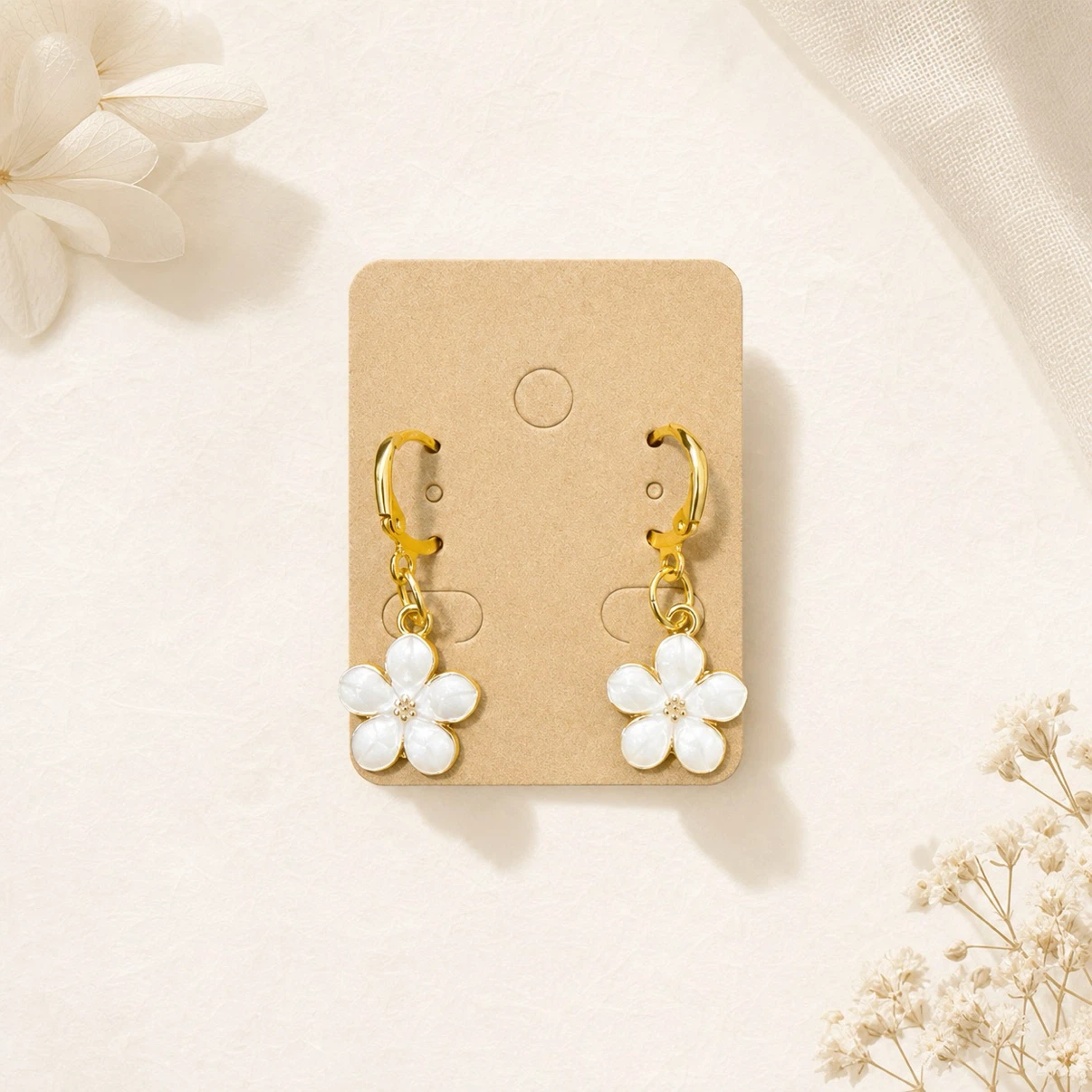 Gold Tone Flower Dangle Earrings