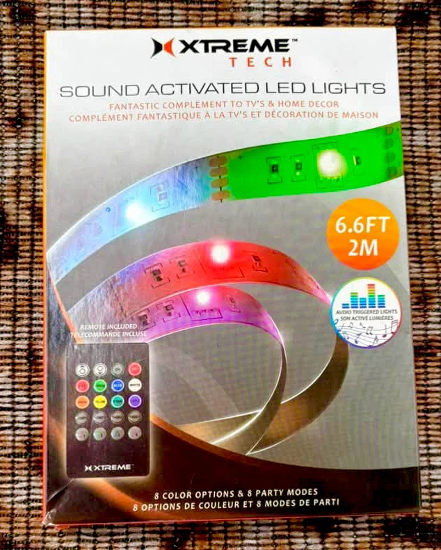 Brand New Sound-Activated RGB LED Strip Lights 6.6 ft w remote