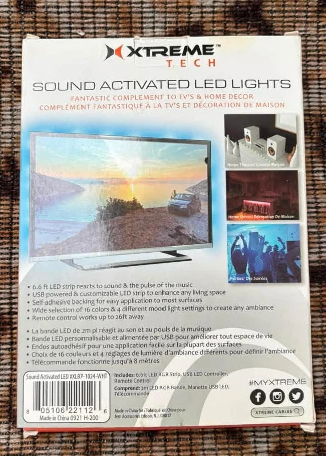 Brand New Sound-Activated RGB LED Strip Lights 6.6 ft w remote - photo 2