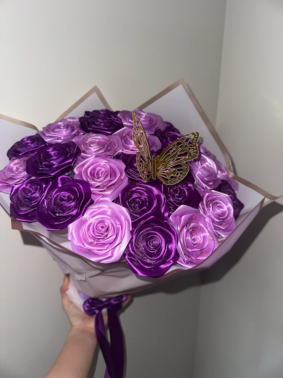 Purple Rose Bouquet with Gold Butterfly