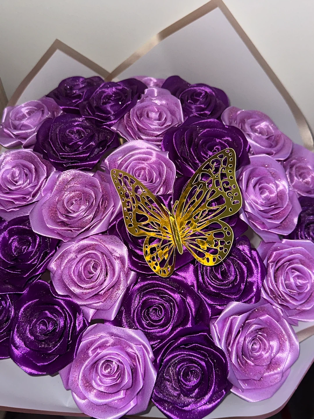 Purple Rose Bouquet with Gold Butterfly - photo 2