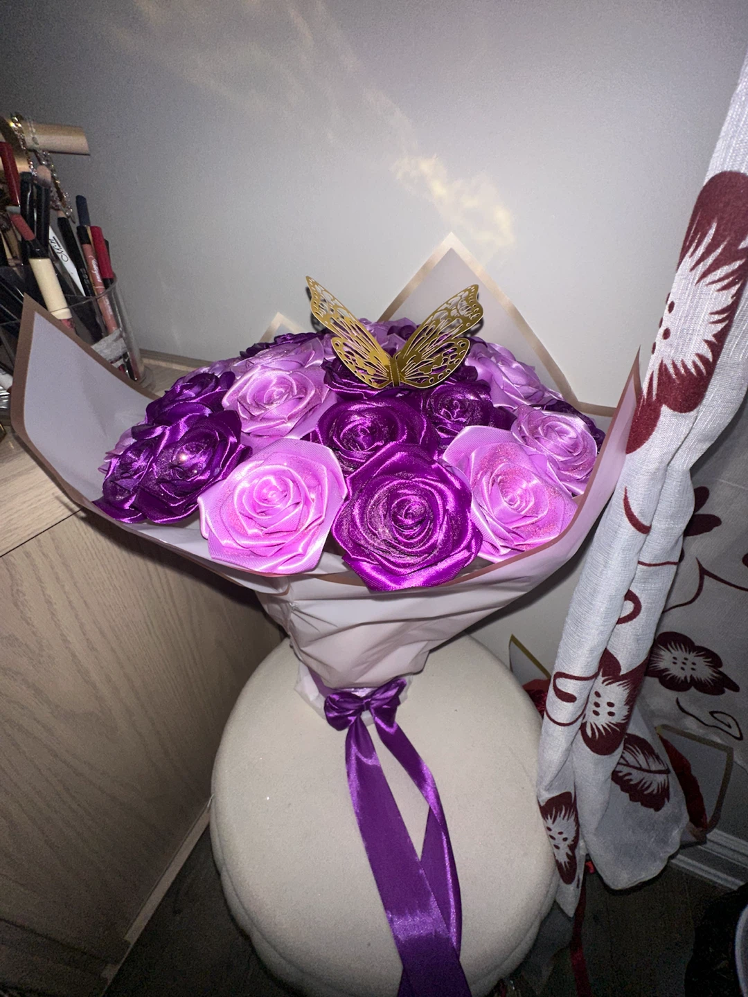 Purple Rose Bouquet with Gold Butterfly - photo 3