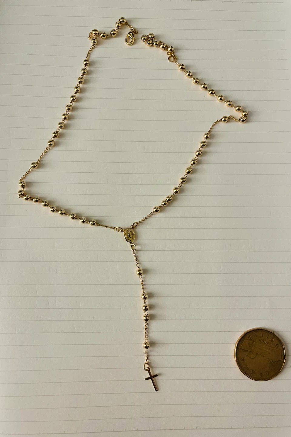 Gold-tone Beaded Rosary Necklace with Cross Pendant - photo 2