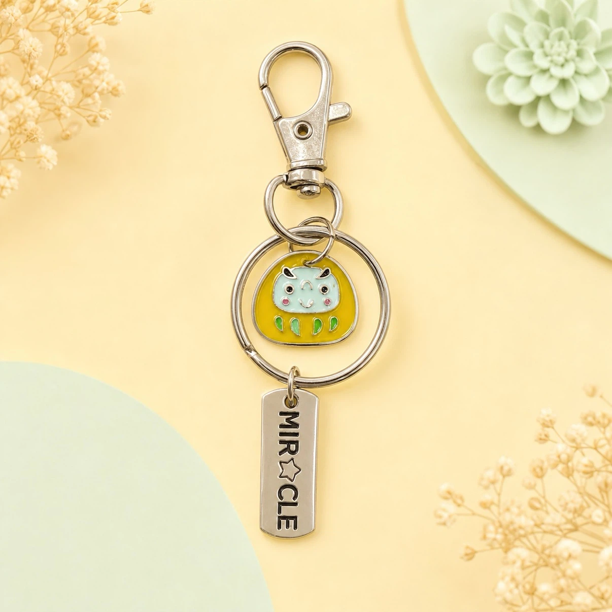 Cute Daruma Keychain with 'MIRACLE' Tag