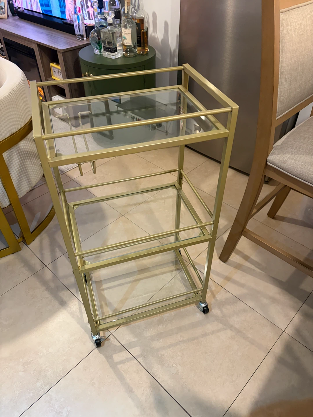 Gold Metal and Glass Bar Cart