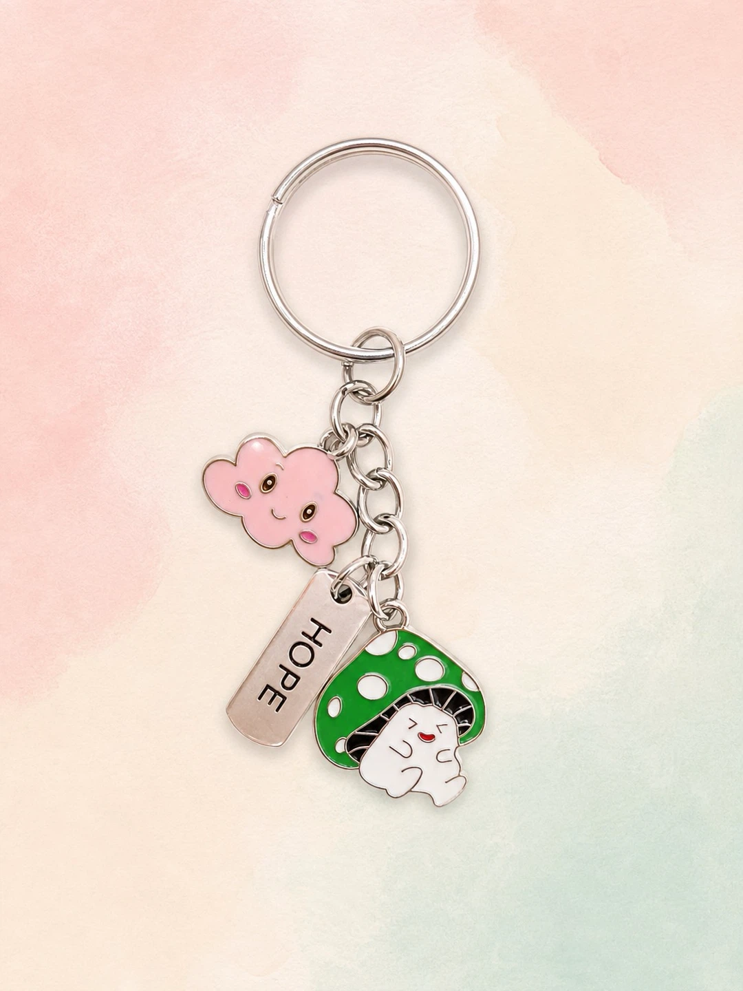 Cute Cloud and Mushroom Keychain with 'HOPE' Charm