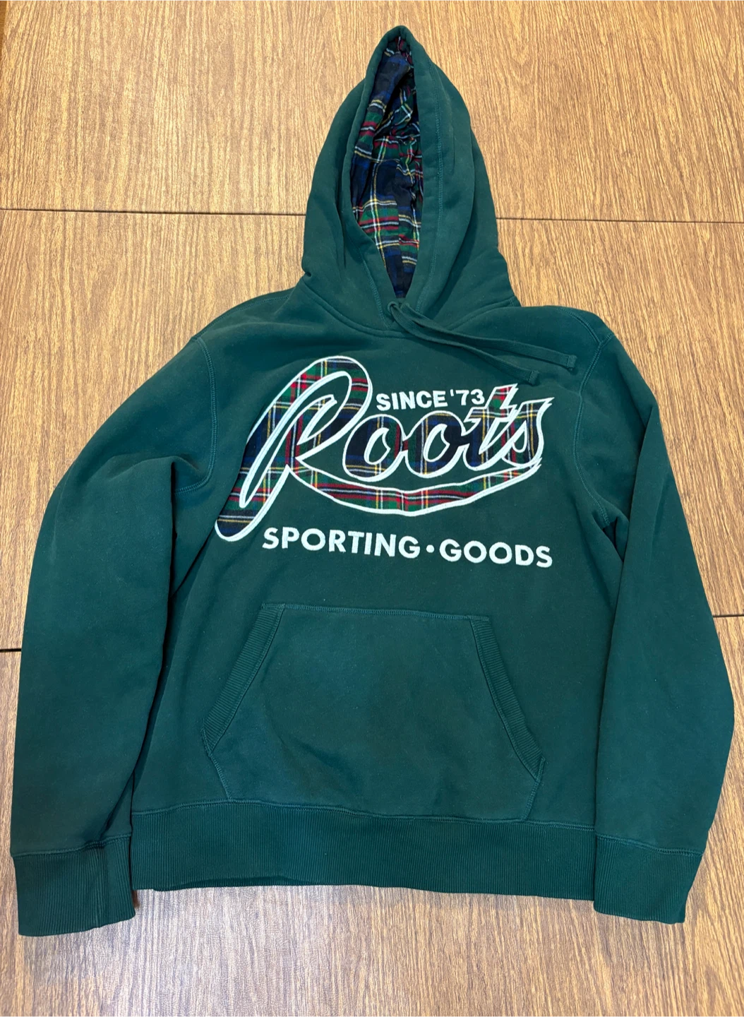 Rare Roots Green Plaid Organic Cotton Hoodie Men’s Size Medium