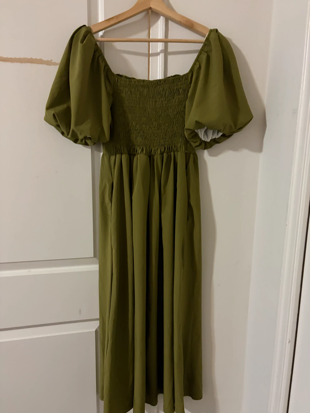 Olive Green Puff Sleeve Midi Dress - photo 2