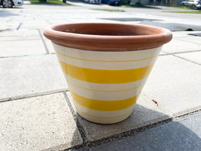 Yellow Striped Terracotta Planter Pot - photo 3