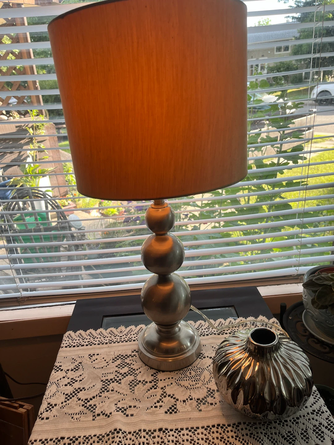 Silver Stacked Ball Accent Table Lamp, Tan Drum Shade - photo 3