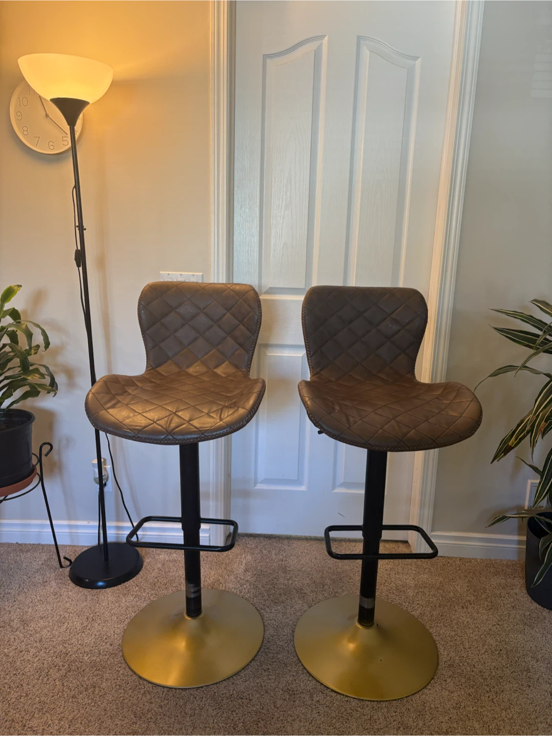 Brown Faux Leather Swivel Bar Stools (Set of 2)