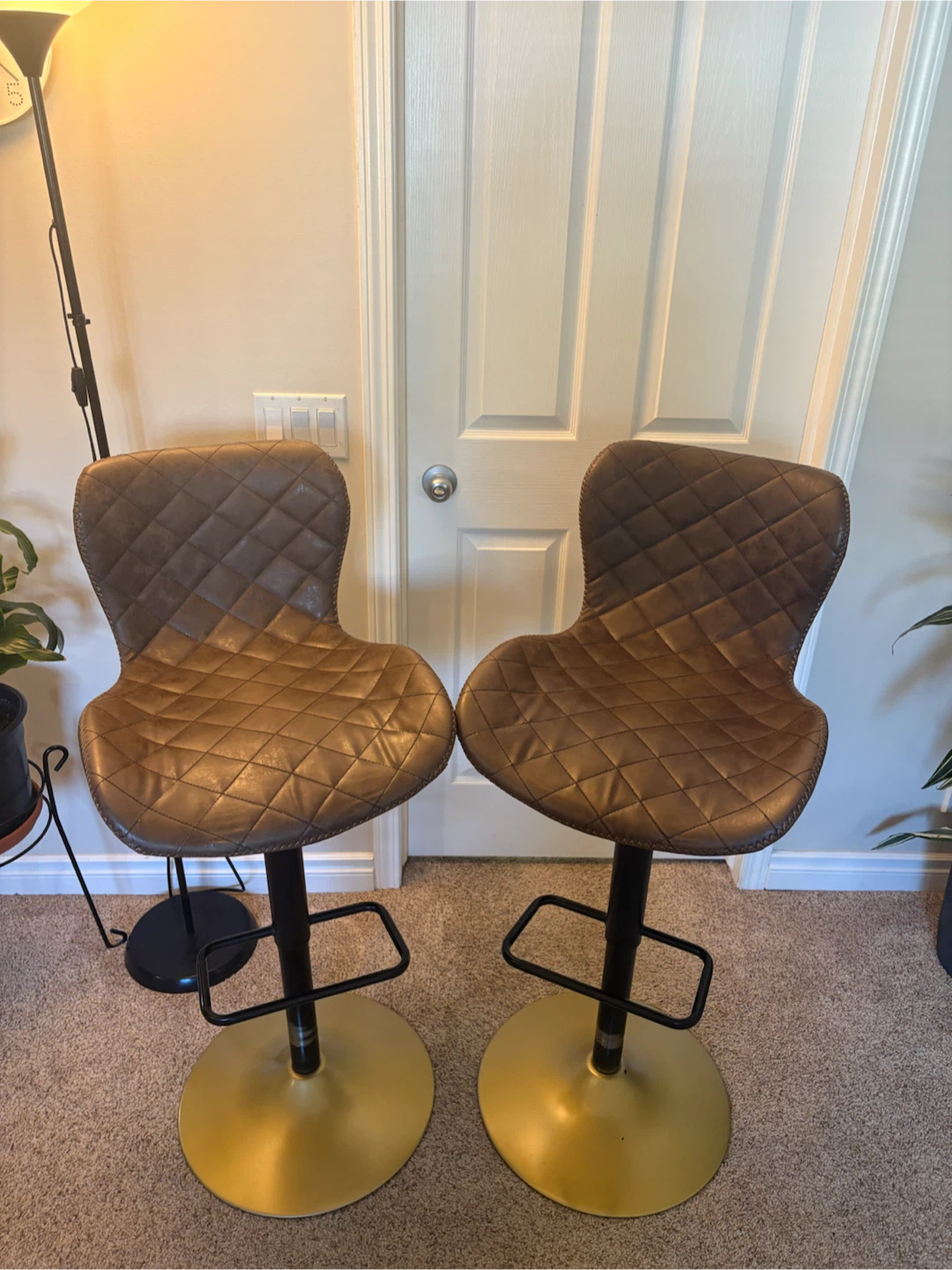 Brown Faux Leather Swivel Bar Stools (Set of 2) - photo 2
