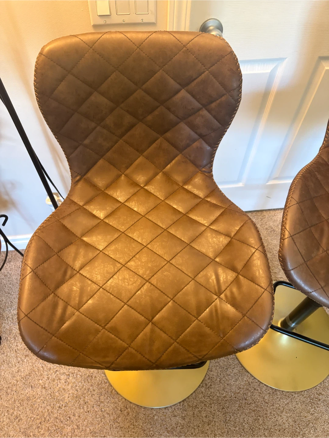 Brown Faux Leather Swivel Bar Stools (Set of 2) - photo 3
