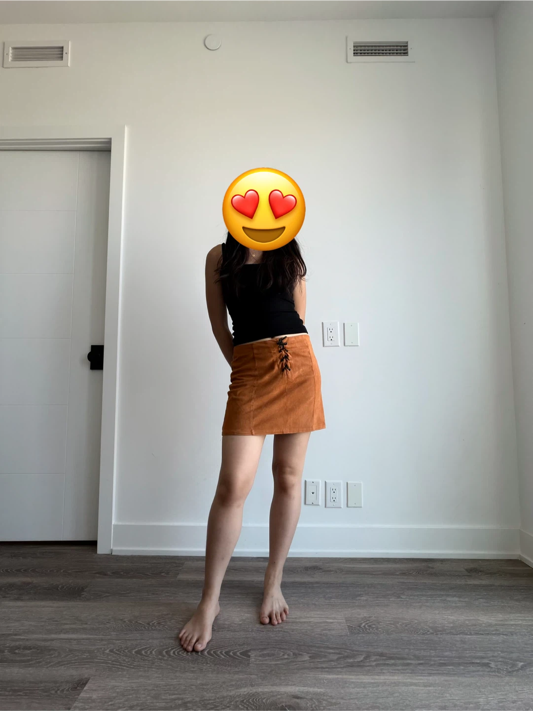 Tan Suede-like Mini Skirt with Real Leather Lace-Up Front