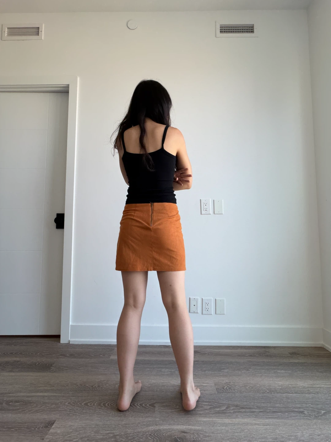 Tan Suede-like Mini Skirt with Real Leather Lace-Up Front - photo 3