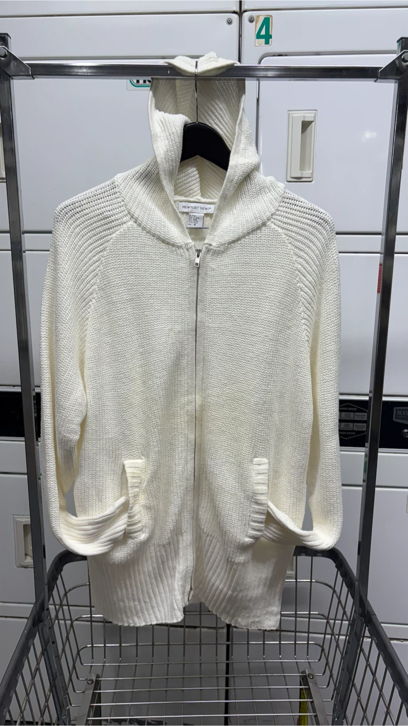 Newport News Cream Knit Zip-Up Hoodie