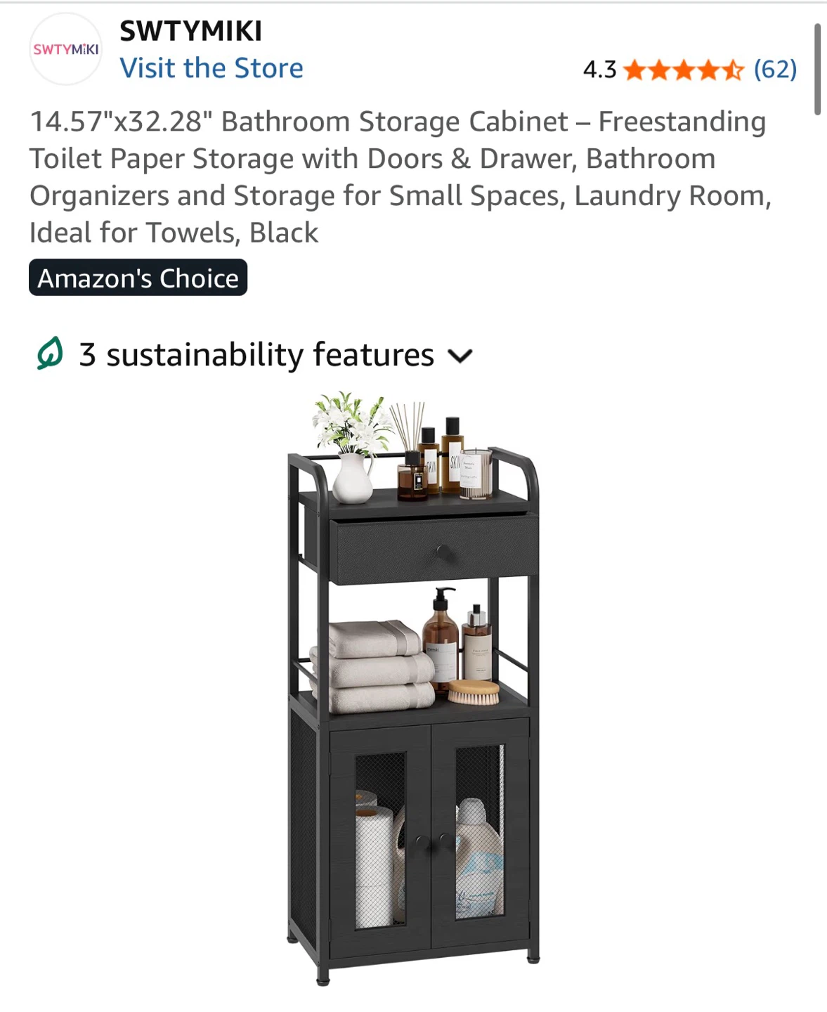 SWTYMIKI Bathroom Storage Cabinet - Black