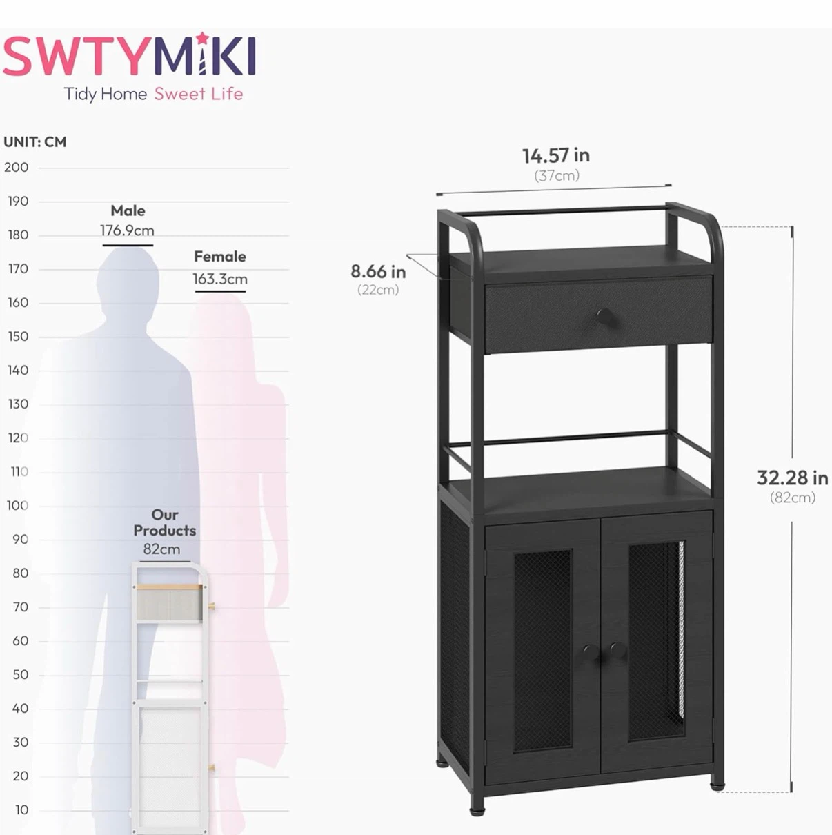 SWTYMIKI Bathroom Storage Cabinet - Black - photo 2