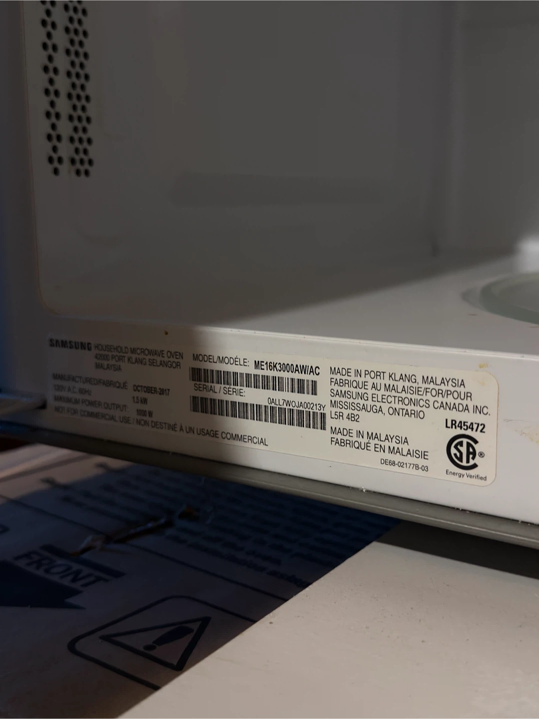 Samsung Microwave ME17R7011EW - Used - photo 4