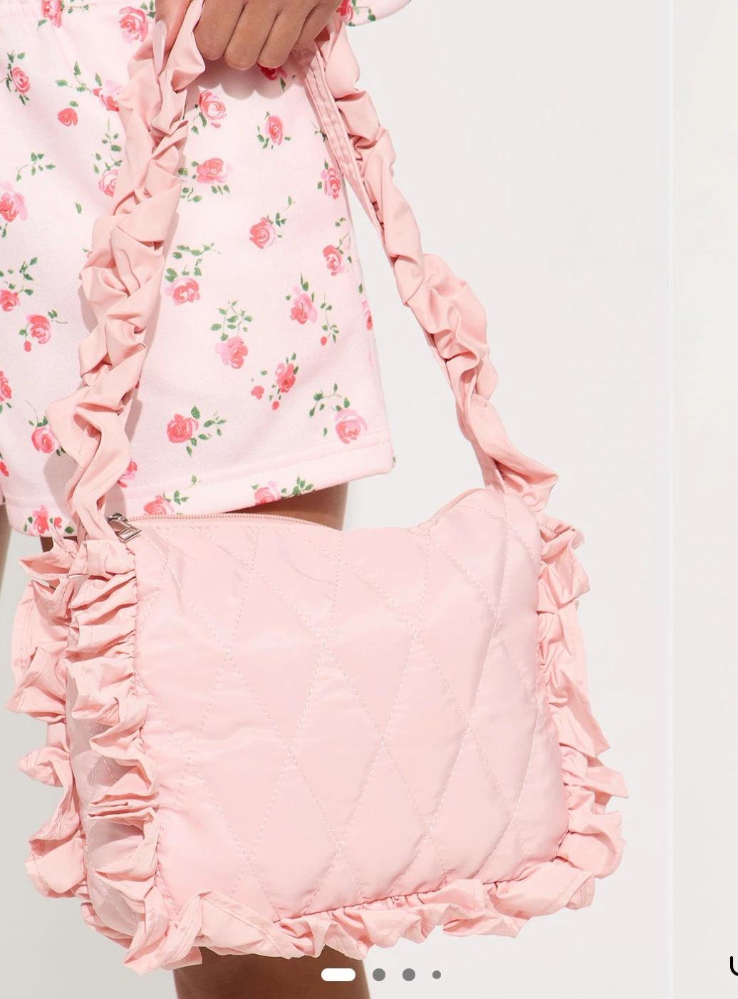 Pink Ruffled Quilted Shoulder Bag